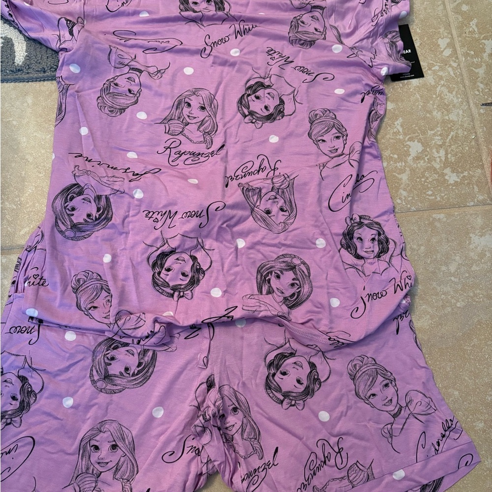 Disney Purple Pajama Set with Cartoon Print